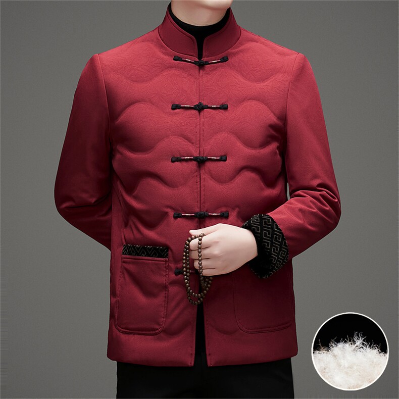 现货新款中年羽绒服唐装外套男复古盘扣风羽绒服外套中式唐装，男装羽绒服，钱塘723