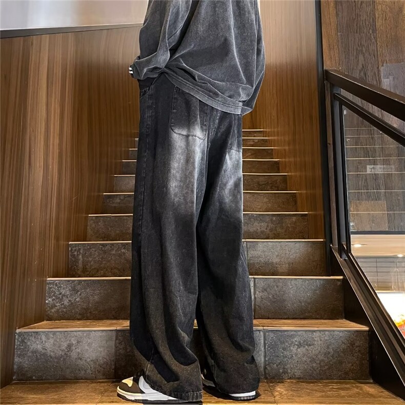 黑色渐变牛仔裤男夏季薄款美式高街牛仔裤KM716P45,男装牛仔裤,星座1116-2