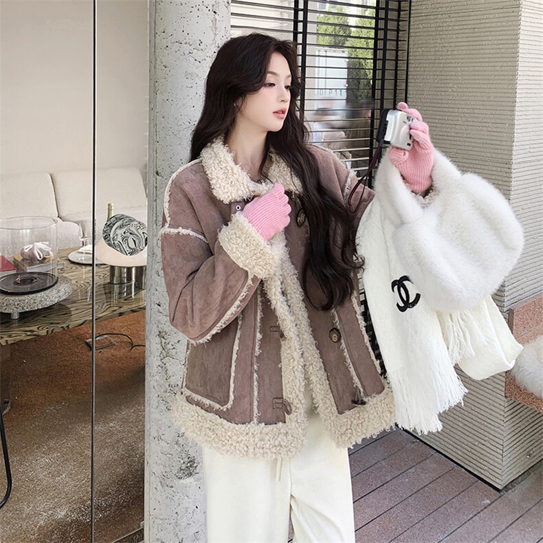 【档口有货】冬装新款麂皮羊羔毛外套2D112-5521-P195控288,女装毛呢外套,2D112