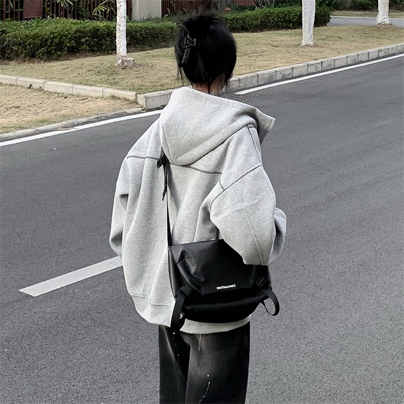 抖音得物高品质秋冬美式高街重磅结构辑明线纹理连帽卫衣外套W111,女装短外套,电商A486-1