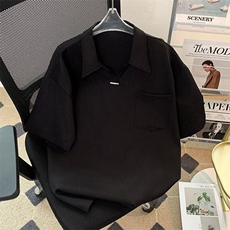 男装黑色v领短袖男士POLO衫夏季痞帅设计感T恤上衣601-1-PL701，男装T恤，星座601-1