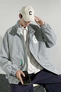 秋装新款高级感外套男立领夹克运动休闲宽松华夫格上衣男J201-P75图片