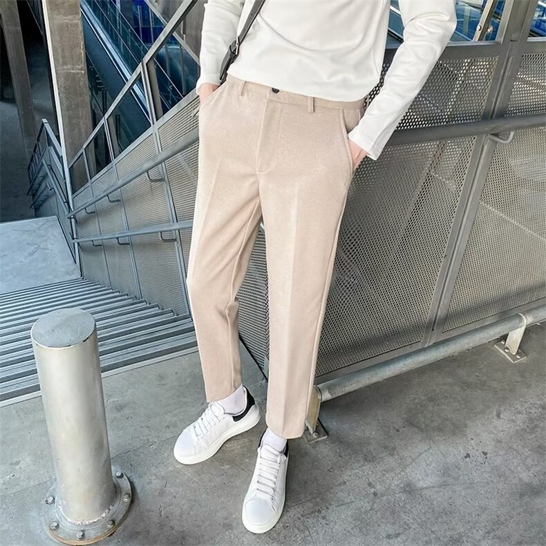 轻熟风西装裤子秋冬毛呢西裤直筒修身休闲裤男士九分裤加绒款M4,男装休闲裤,星座1116A-2（原606A-1）