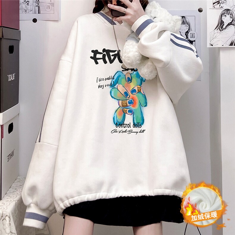 秋冬中性韩版新款宽松情侣V领休闲加绒卫衣男女潮B608P55控68，男装卫衣，电商A268