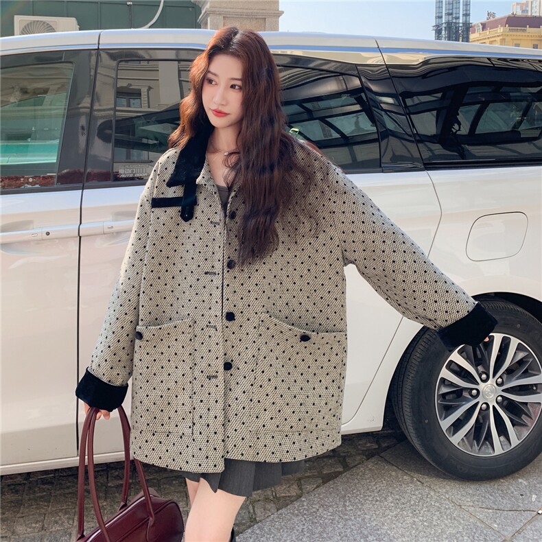 新款！灰色高级感波点毛呢外套2C213-911-P175-K258,女装毛呢外套,2C213