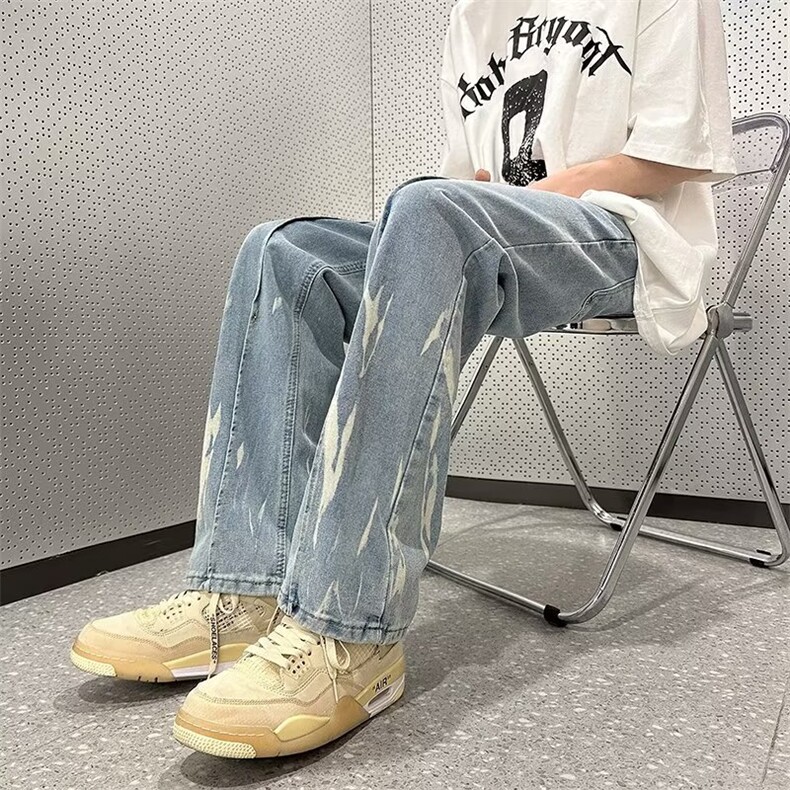 高街牛仔裤男韩版潮流染色2023秋夏季ins宽松百搭长裤RK912-P43图片