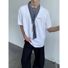 蓝色格子领带航海系短袖男夏季正肩t恤假两件polo衫513DT1836P36，男装T恤，星座513