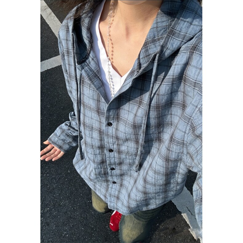 现货！夏季格子衬衫连帽防晒衣休闲外套A061-AF01171-特P20，男装防晒衣，电商A061