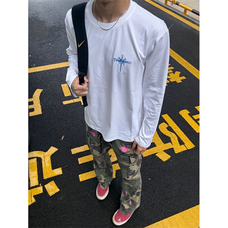 网图有货 美式复古标语宽松刺绣长袖男女情侣宽松上衣 A945-P35图片