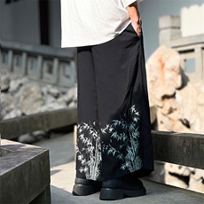 2024现货！风中式棉麻印花竹叶八分裤阔腿裤K211-P60，男装休闲裤，电商A021