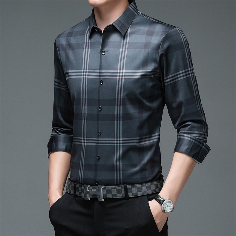 JB8803男式服装新款衬衫男长袖翻领休闲四季中老年商务衬衣P73,男装衬衫,电商B360