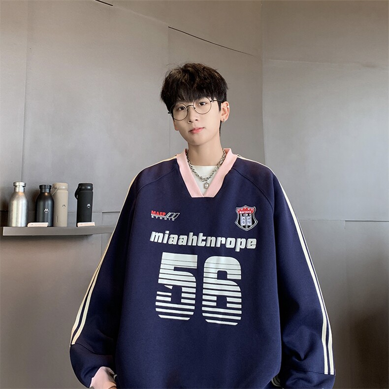 2024新款美式V领球衣卫衣长袖套头外套宽松男女现货W8326-P48，女装短外套，星座512-4