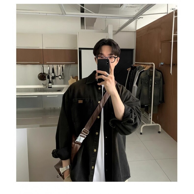 蓝色复古水洗做旧牛仔衬衫夹克男春秋季韩版休闲百搭长袖衬衣外套,男装夹克,星座506A