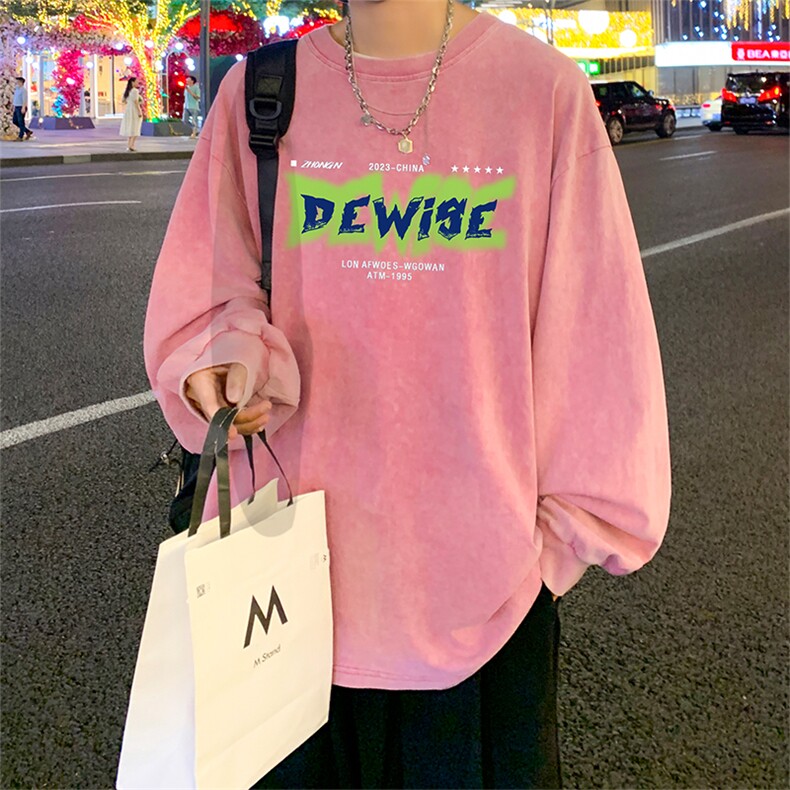 直播品质重磅纯棉美式蜡染水洗做旧潮牌宽松长袖t恤CT295特P38,男装T恤,电商A486