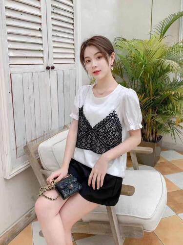 夏季新款珍珠吊带假两件，女装背心吊带，田间晨露