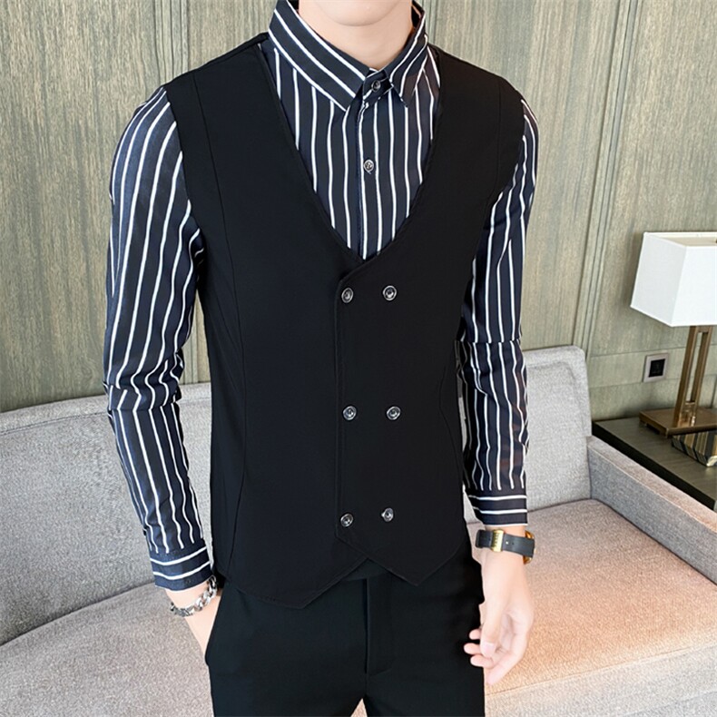 B216CS325P552025秋装新款男士假两件双排扣长袖衬衫店主风，男装衬衫，电商B216（原B302）