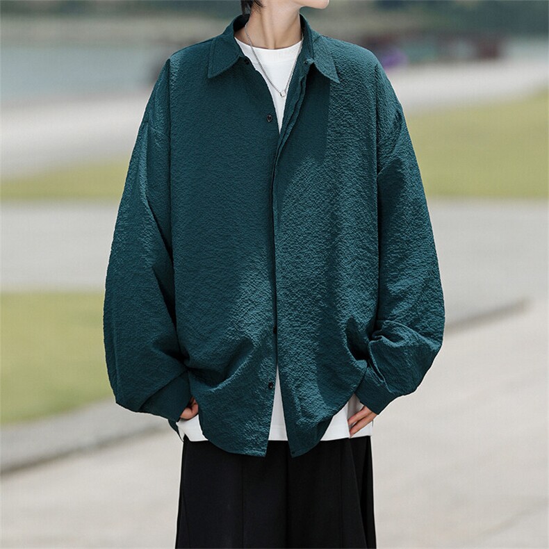 8XL-M泡泡纱盐缩肌理长袖衬衫男夏季冰丝外套防晒衬衣CS29007P40图片