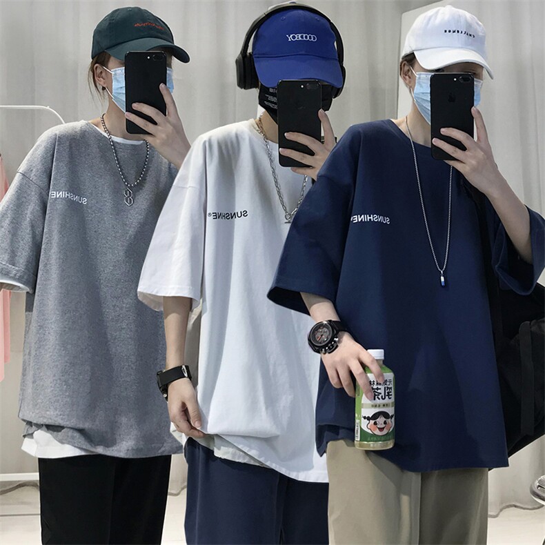 T06常年款男士休闲字母印花T恤衫外套圆领半袖五分袖TEE男女中性图片