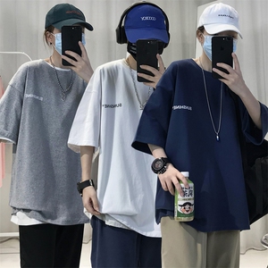 T06常年款男士休闲字母印花T恤衫外套圆领半袖五分袖TEE男女中性图片