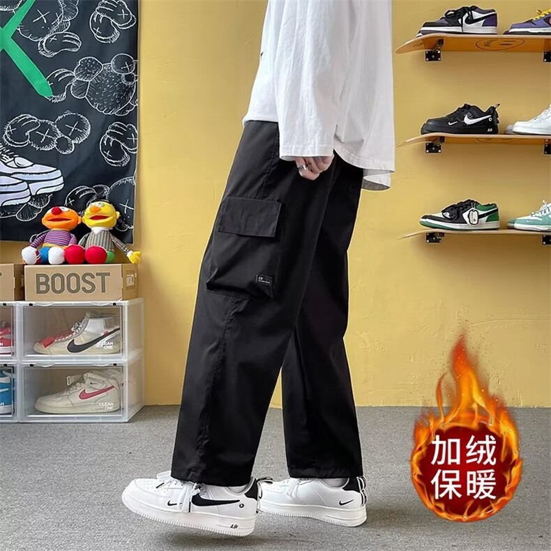 男秋季新款港风休闲裤工装立体袋加绒加厚YK06P50,男装休闲裤,星座1116-2
