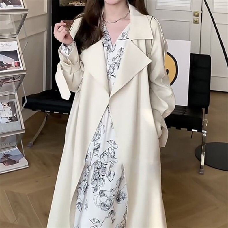 2024秋装新款高级感中长款气质小个子直筒宽松外套风衣英伦风女,女装风衣,红依娜