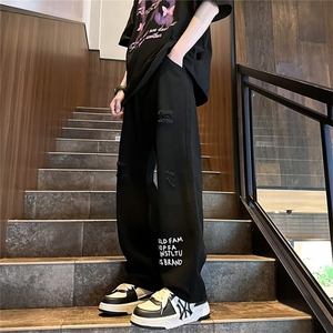 k705-p48-控68 M-5XL 现货oversize cleanfit风黄泥牛仔裤破洞图片