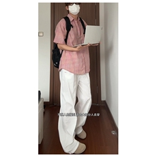现货CS21-特P32夏季薄款男女宽松格子短袖衬衫半袖寸衣外套，男装T恤，电商B327