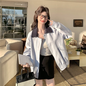 2026春装新款浅蓝色小清新夹克外套可脱卸领子韩版上衣女图片