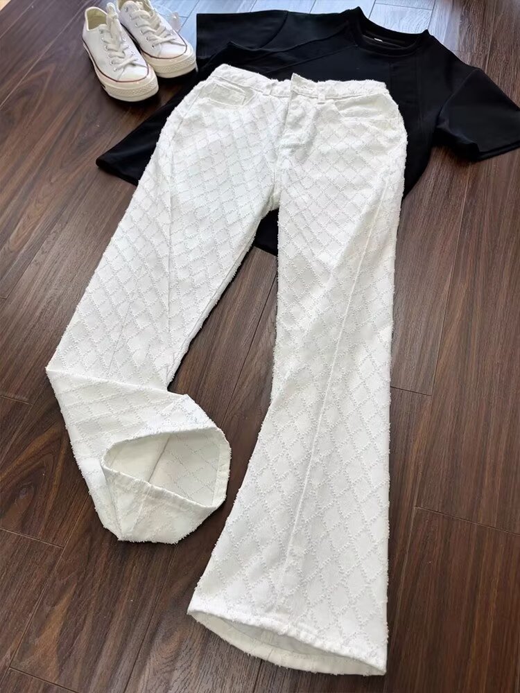 小香风提花菱格阔腿牛仔裤新款高腰显瘦宽松直筒裤513ACK2468P43,男装牛仔裤,星座513A