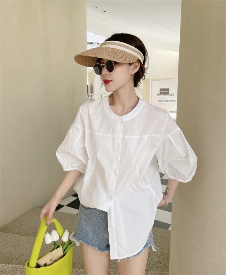 夏季新款亮色圆领衬衫，女装衬衫，艾绮雪影