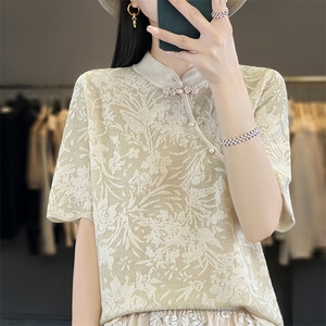 2025年夏季不连帽女士旗袍领时尚百百搭通勤休闲短袖图片