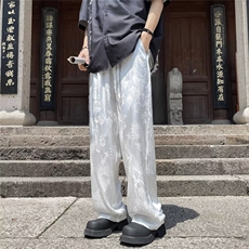 提花布包边冰丝夏季休闲裤直筒新中式古风长裤K9540，男装休闲裤，星座1116A-1（原606A）