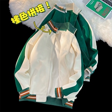 新款棒球服罗纹拼接百搭港风针织外套WT3406-P55控88，男装夹克，星座717
