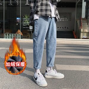 牛仔裤男士冬季加绒加厚韩版潮流宽松直筒长裤保暖裤子K1705-P45图片