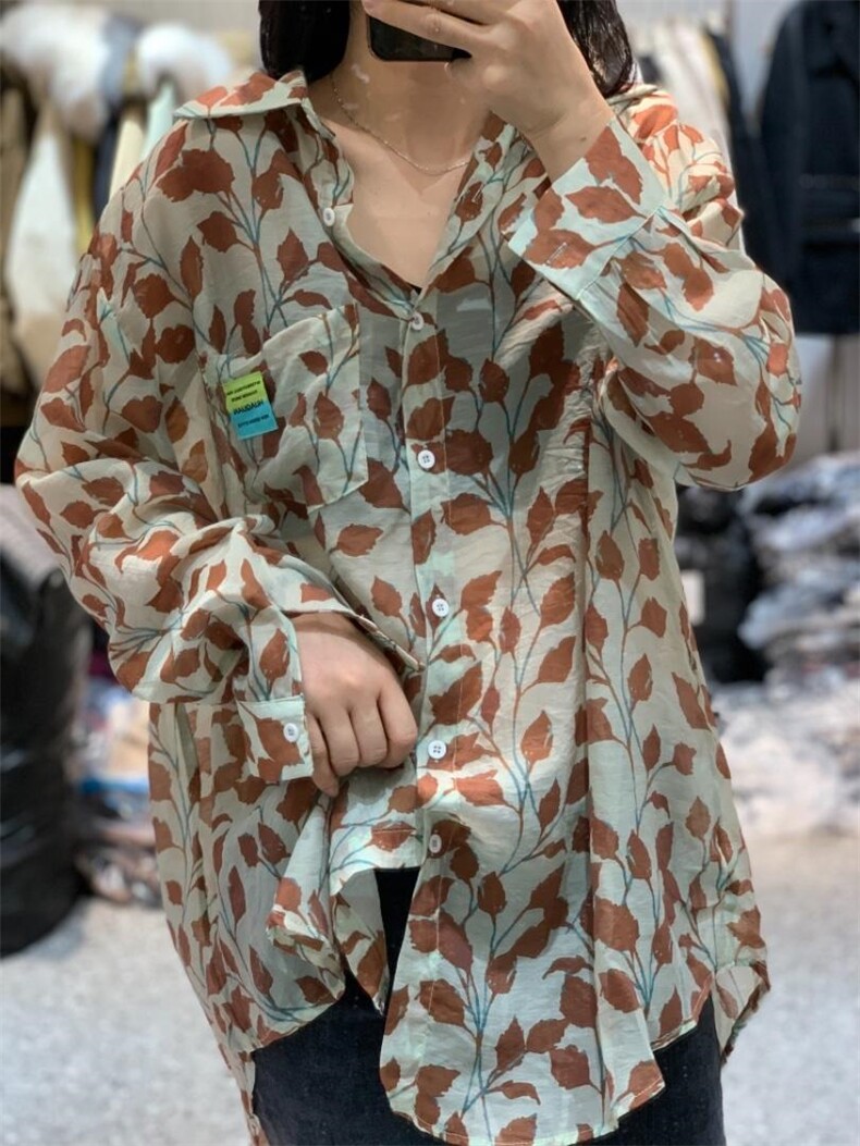 春季新款韩版港风复古长袖衬衫潮ins日系宽松扎染外套,女装衬衫,L·H·X