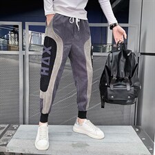 秋冬季新款灯芯绒裤子男社会小伙潮牌个性休闲裤宽松拼色哈伦裤,男装休闲裤,电商A327