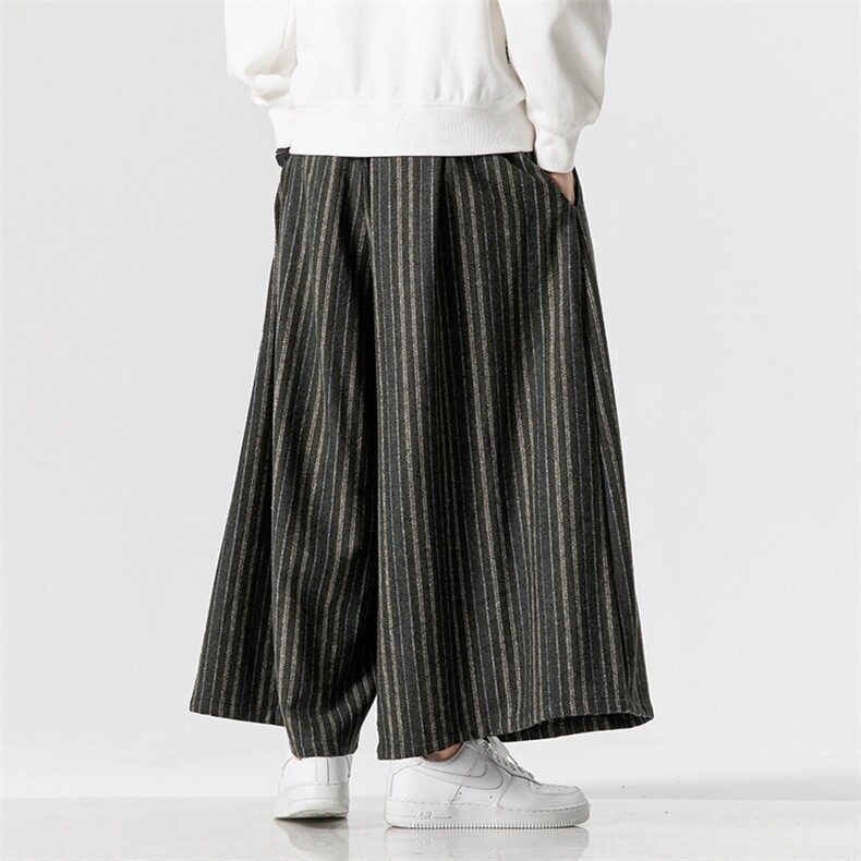春季大码风加厚毛呢条纹休闲裤日系超宽阔腿裤潮K246/P75,男装休闲裤,电商A221A