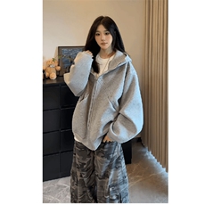 抖音得物高品质二开26春装美式高街铆钉拼接纯色开衫卫衣外套W122，女装短外套，电商A486-1