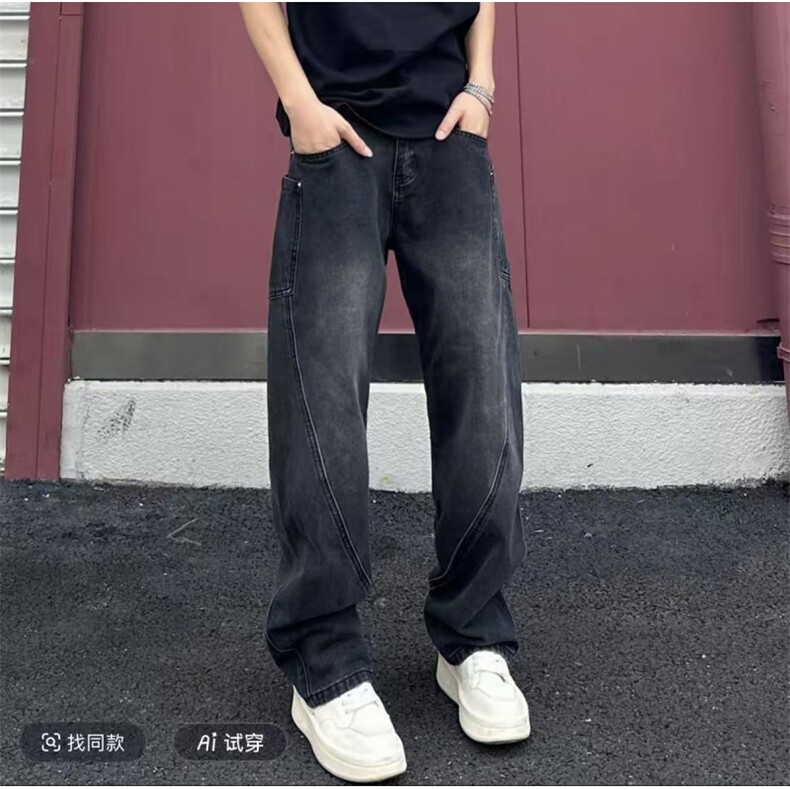 抖音同款有现货工装拼接弯刀牛仔裤G139-特批38,男装牛仔裤,星座910