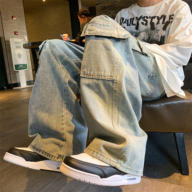 XZ213-NZK04-P75控88港风美式高街ins潮流百搭多口袋工装牛仔裤,男装牛仔裤,星座213