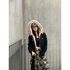 现货重磅boxy短款棉衣座山雕大毛毛领男女棉服水洗工装厚外套，男装棉衣，电商A486-1