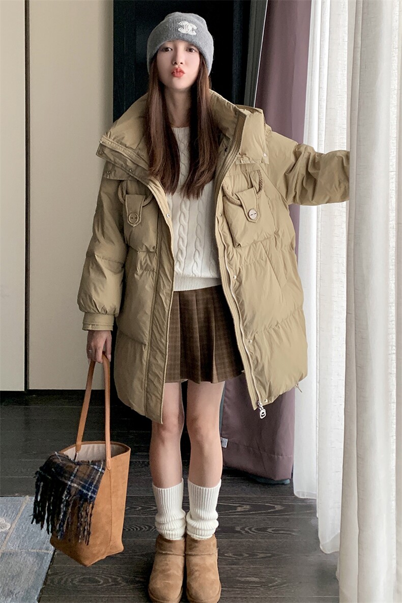 2023年冬季新款时尚通勤70鹅绒羽绒服中长款外套女,女装羽绒服,辉之琳