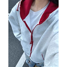 网图全棉380克拉链开衫卫衣撞色连帽外套男AH947-特P48不议价，女装短外套，四季星座610B