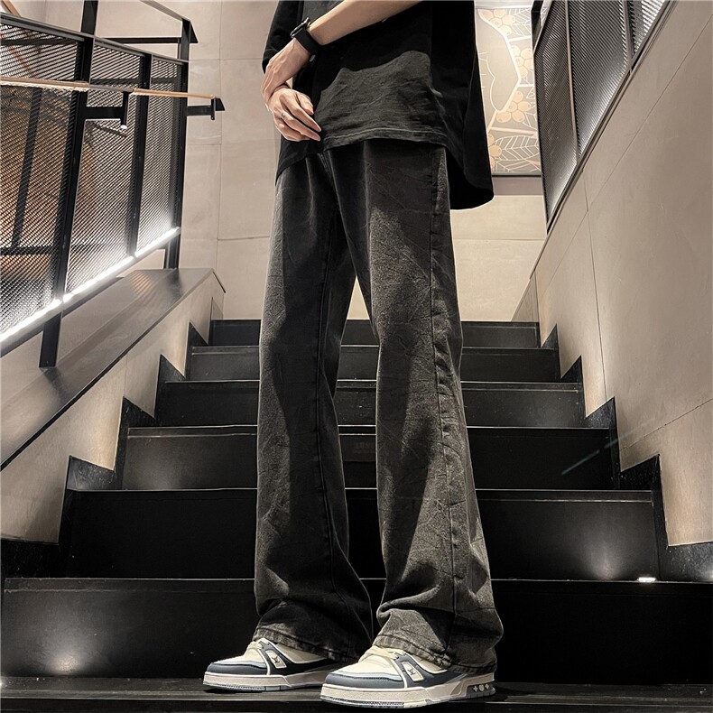 新款烟灰直筒牛仔裤小众设计纹路宽松复古裤子A061-EX3148-P60图片