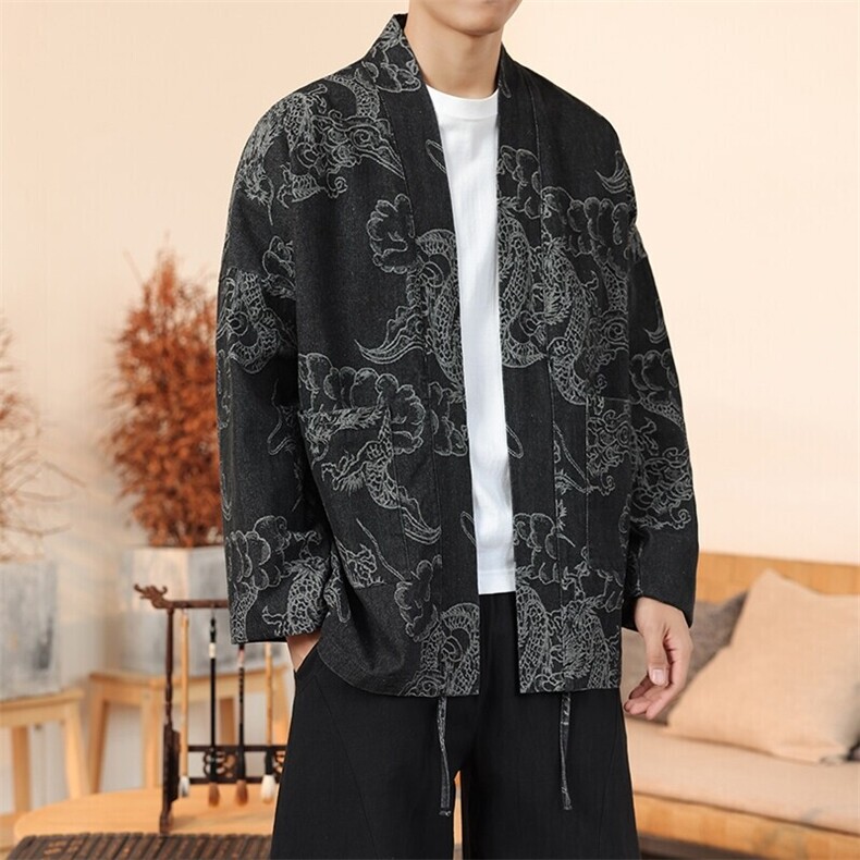 春夏 新中式牛仔道袍龙纹唐装日系种风外套汉服开衫 H335/P110图片
