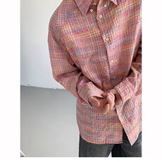 设计感格子纹泡泡袖衬衫男宽松廓形衬衣外套防晒秋季LSD51P39，男装衬衫，星座1013-5
