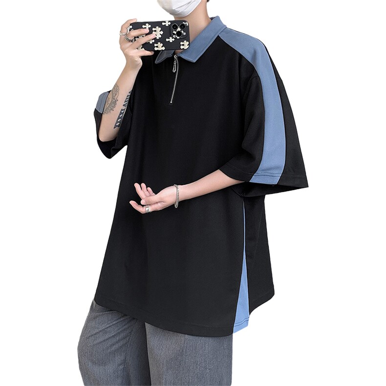 2023新款拼接色翻领poloA177-t503-P40.97%聚酯纤维.3%氨纶,男装Polo衫,电商A177