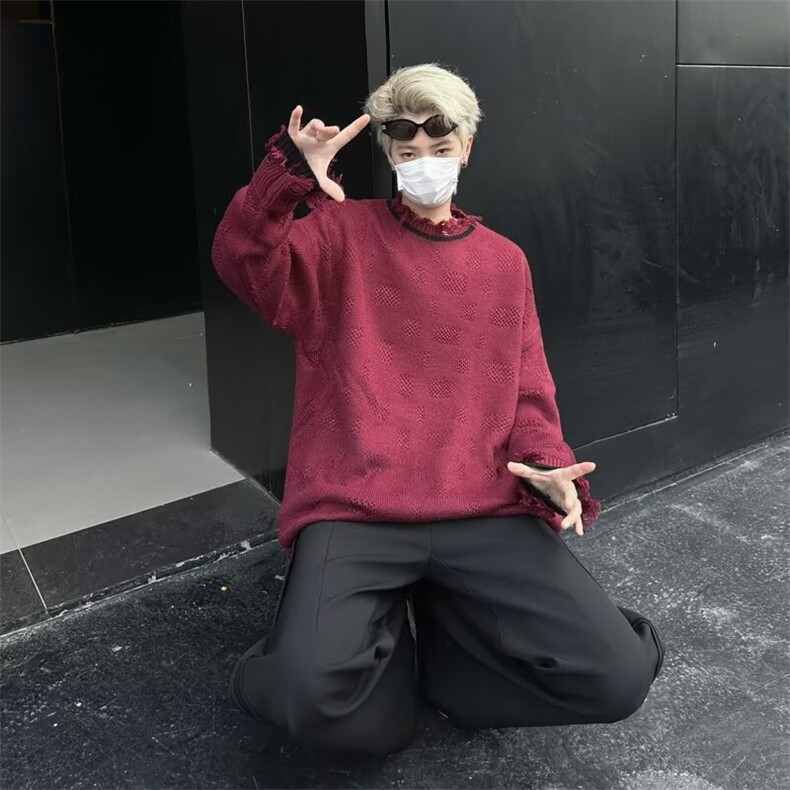 简约新款ins针织衫秋冬含羊毛撞色条纹钩针镂空针织衫时尚百搭,男装针织衫/毛衣,星座813-2