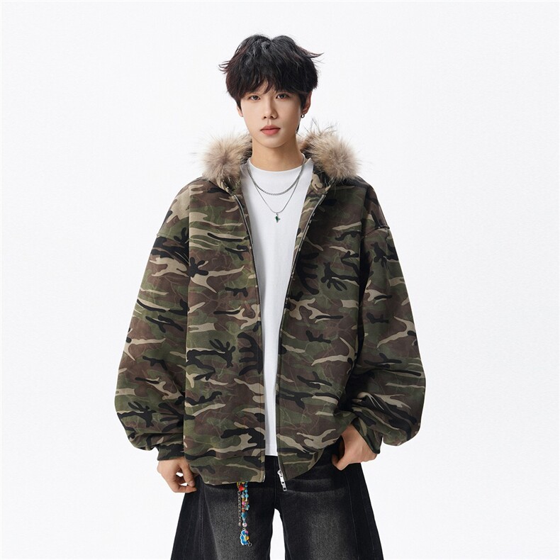 网络图现货美式复古迷彩连帽新款毛领拉链宽松重磅卫衣JK218-P68，男装卫衣，星座715-7