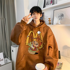 麂皮绒连帽卫衣美式趣味汉堡印花JK23409特批p43-控69，男装卫衣，星座605(原A050)